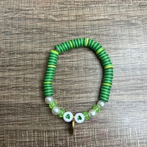 Green Leaf Hearted Coquete Cottage Core Aesthetic Cute Kids Flat Clay Braclet